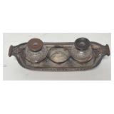 MB - Vintage Silver Plated Ink Well Stand with 2 Glass Bottles
