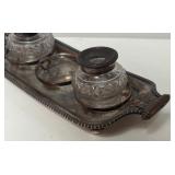 MB - Vintage Silver Plated Ink Well Stand with 2 Glass Bottles