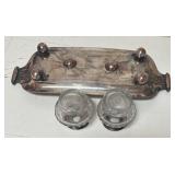 MB - Vintage Silver Plated Ink Well Stand with 2 Glass Bottles