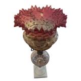 MB - Vintage Cranberry Opalescent Hobnail Glass Lamp with Marble Base