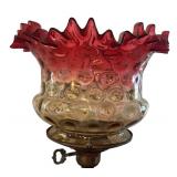 MB - Vintage Cranberry Opalescent Hobnail Glass Lamp with Marble Base