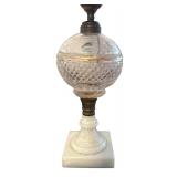 MB - Vintage Cranberry Opalescent Hobnail Glass Lamp with Marble Base