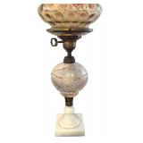 MB - Vintage Cranberry Opalescent Hobnail Glass Lamp with Marble Base