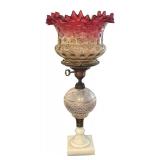 MB - Vintage Cranberry Opalescent Hobnail Glass Lamp with Marble Base