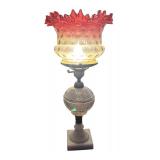 MB - Vintage Cranberry Opalescent Hobnail Glass Lamp with Marble Base