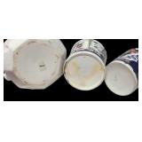 MB - Antique Gaudy Welsh Pottery Jug and Two Antique Gaudy Welsh Pottery Mugs