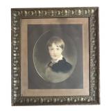 MB - Antique Portrait Print of Young Boy in Ornate Frame