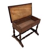 MB - Petite Vintage Storage Bench with Yellow Upholstered Seat