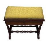 MB - Petite Vintage Storage Bench with Yellow Upholstered Seat