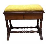 MB - Petite Vintage Storage Bench with Yellow Upholstered Seat
