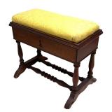 MB - Petite Vintage Storage Bench with Yellow Upholstered Seat