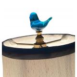 MB - Vintage Blue Glass Table Lamp with Bird Finial and White Shade