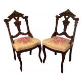 BR - Pair of Antique American Empire Mahogany Needlepoint Chairs