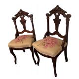 BR - Pair of Antique American Empire Mahogany Needlepoint Chairs