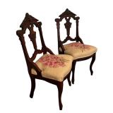 BR - Pair of Antique American Empire Mahogany Needlepoint Chairs