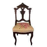 BR - Pair of Antique American Empire Mahogany Needlepoint Chairs