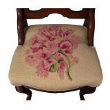 BR - Pair of Antique American Empire Mahogany Needlepoint Chairs