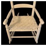 BR - Vintage White Ladder Back Rocking Chair with Woven Seat