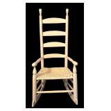 BR - Vintage White Ladder Back Rocking Chair with Woven Seat