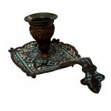 MB - Vintage Enamel and Brass Candle Holder with Ornate Handle