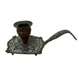 MB - Vintage Enamel and Brass Candle Holder with Ornate Handle