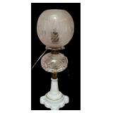 MB - Vintage Glass Table Lamp with Etched Floral Globe