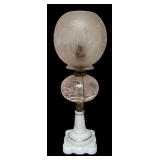MB - Vintage Glass Table Lamp with Etched Floral Globe