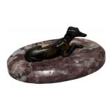 MB - Vintage Bronze Whippet Dog Figurine Paperweight on Marble Base
