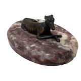 MB - Vintage Bronze Whippet Dog Figurine Paperweight on Marble Base