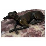 MB - Vintage Bronze Whippet Dog Figurine Paperweight on Marble Base