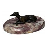 MB - Vintage Bronze Whippet Dog Figurine Paperweight on Marble Base