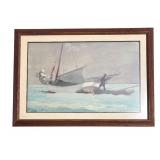 MB - Framed Boat Print Signed and Dated 1903