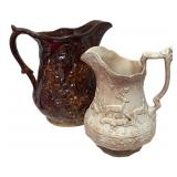 MB - Set of 2 Vintage Ceramic Pitchers including S Hughes Stag Relief