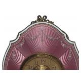 MB - Vintage Pink Guilloche Enamel Table Clock with Floral Design