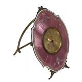 MB - Vintage Pink Guilloche Enamel Table Clock with Floral Design