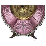 MB - Vintage Pink Guilloche Enamel Table Clock with Floral Design