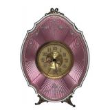 MB - Vintage Pink Guilloche Enamel Table Clock with Floral Design