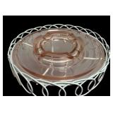 MB - Vintage White Metal Ashtray Stand with Pink Glass Tray