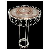 MB - Vintage White Metal Ashtray Stand with Pink Glass Tray