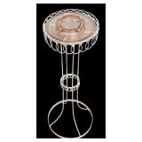 MB - Vintage White Metal Ashtray Stand with Pink Glass Tray