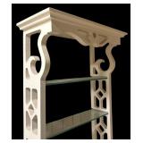 U - Vintage White Wood Shelf with Glass Shelves and Towel Bar