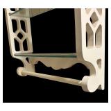 U - Vintage White Wood Shelf with Glass Shelves and Towel Bar