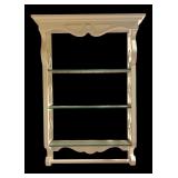 U - Vintage White Wood Shelf with Glass Shelves and Towel Bar