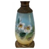 MB - Vintage Hand-Painted Glass Table Lamp with Floral Design