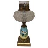 MB - Vintage Hand-Painted Glass Table Lamp with Floral Design