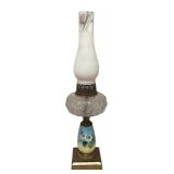 MB - Vintage Hand-Painted Glass Table Lamp with Floral Design