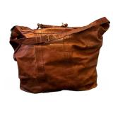 MB - Large Vintage Leather Travel Bag with Handles and Strap