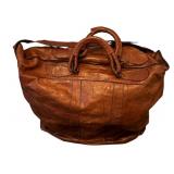 MB - Large Vintage Leather Travel Bag with Handles and Strap