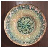 MB - Vintage Enamel Plate with Green and Pink Abstract Design