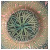 MB - Vintage Enamel Plate with Green and Pink Abstract Design